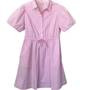 J. Crew Pink White Striped Short Puff Sleeve Pockets Cotton Blend Dress, Size 8